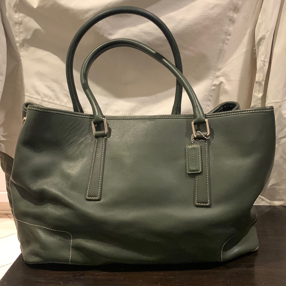 Vintage Coach tote dark forest green
